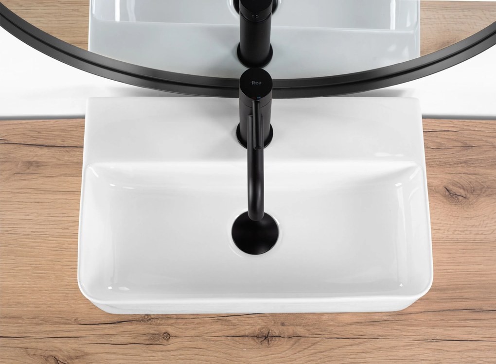 Rea Naomi, falra szerelhető/pultra szerelhető mosdó 455x285x105 mm, fehér fényes, REA-U0630