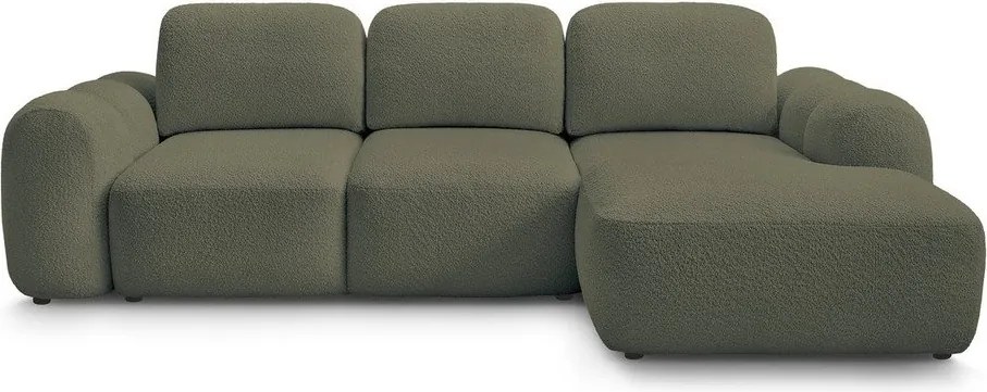 Zöld buklé kinyitható-tárolóhelyes sarokkanapé (jobb oldali-heverő résszel) Montaigne – Bobochic Paris
