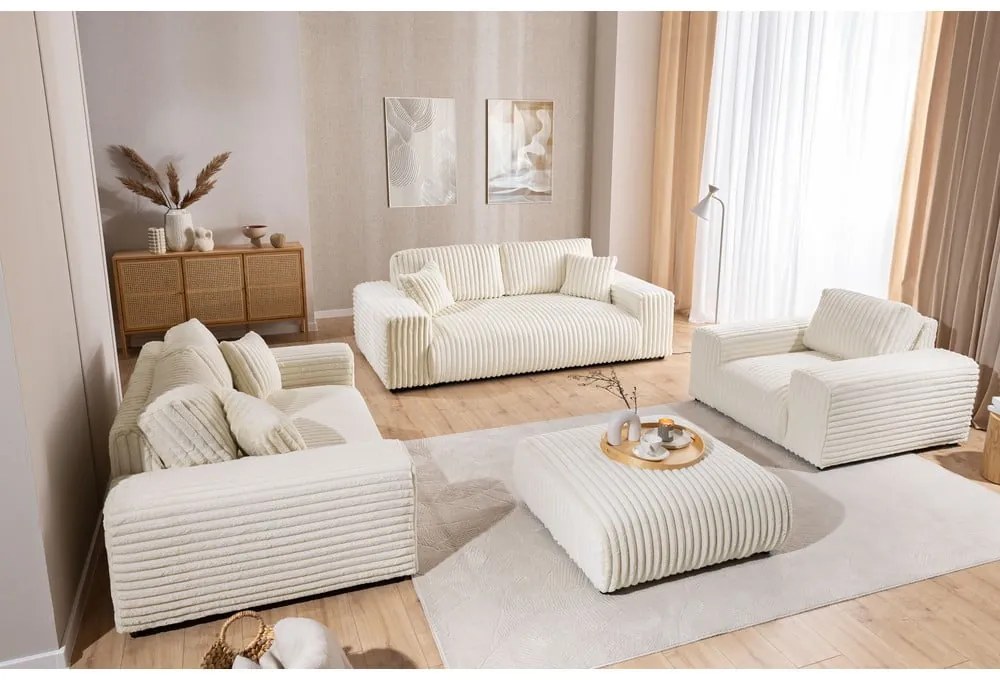 Krémszínű kordbársony kanapé 213 cm Justin – Ropez