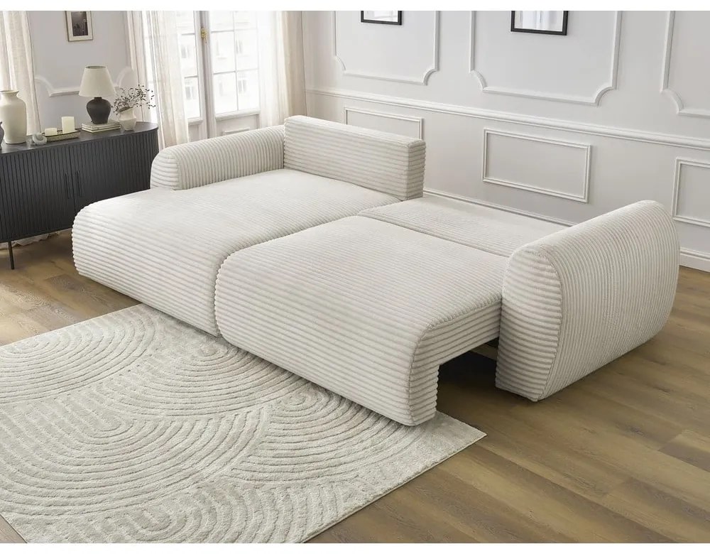 Krémszínű kordbársony kinyitható sarokkanapé (bal oldali) Lucien – Bobochic Paris
