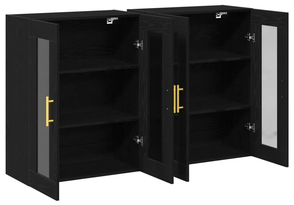 Fali Szekrények 2 db Fekete Tölgy 69,5x34x90 cm Kompozit Fa
