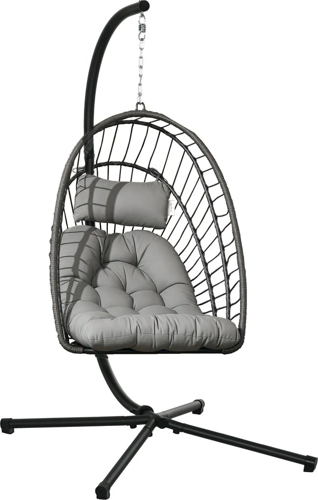 Outsunny Rattan Függőszék Hinta Kosár 194 cm Magas Belső és Külső Használatra Állvánnyal, Összecsukható Függő Kosárral, Párnával, Teraszra, Kertbe Max