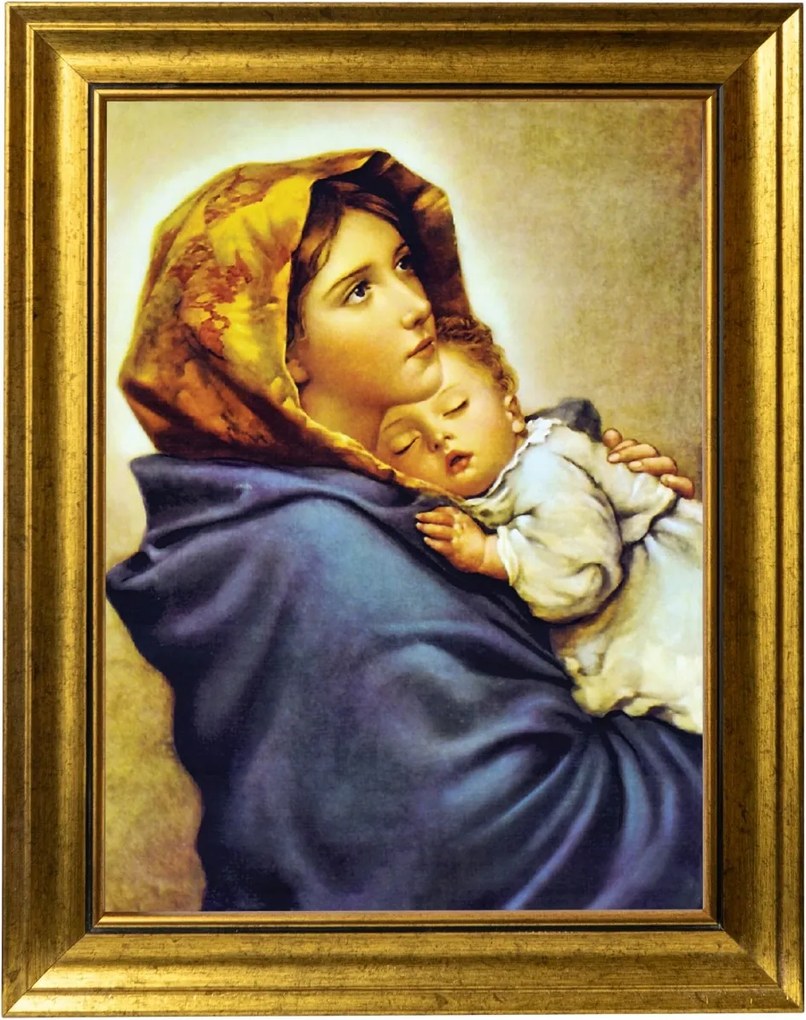 Istenanya Gyermekkel Szakrális Kép Arany Díszített Keretben 30X40