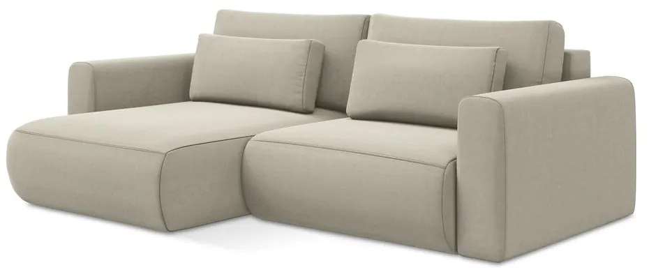Bézs bársony kinyitható-tárolóhelyes sarokkanapé (bal oldali-heverő résszel) Kapua – Makamii