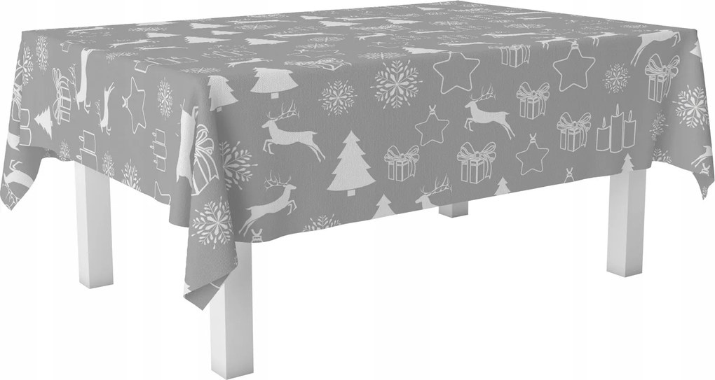 Szürke Rénszarvas Abrosz 140x340 Vastag Karácsonyi Sima Univerzális Asztalra