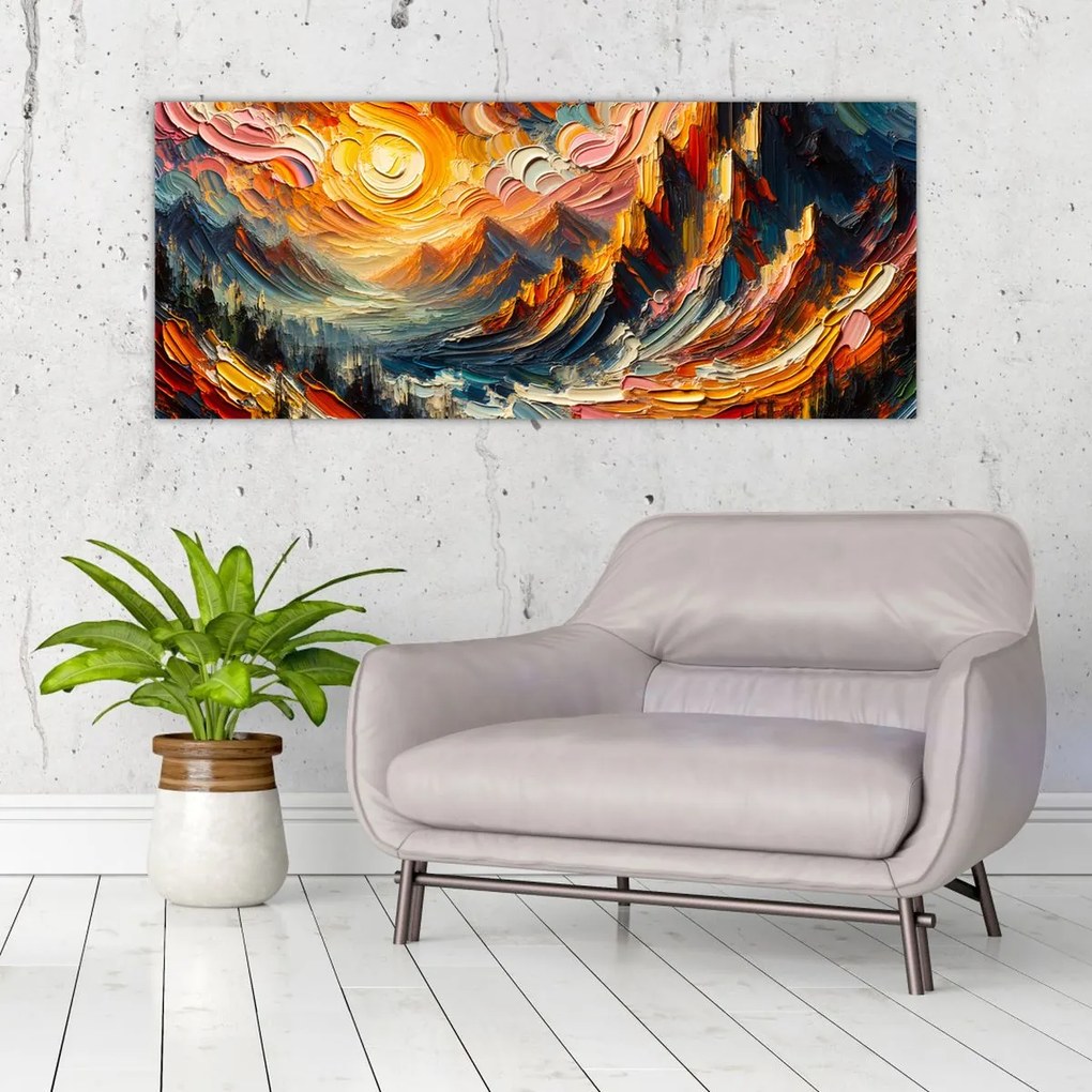 Kép - Hegyek, melyeket napfény ölel (120x50 cm)