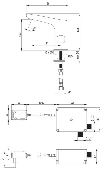 Deante BQH_N29V - Érintés nélküli mosdócsap HIACYNT 230/6V fekete
