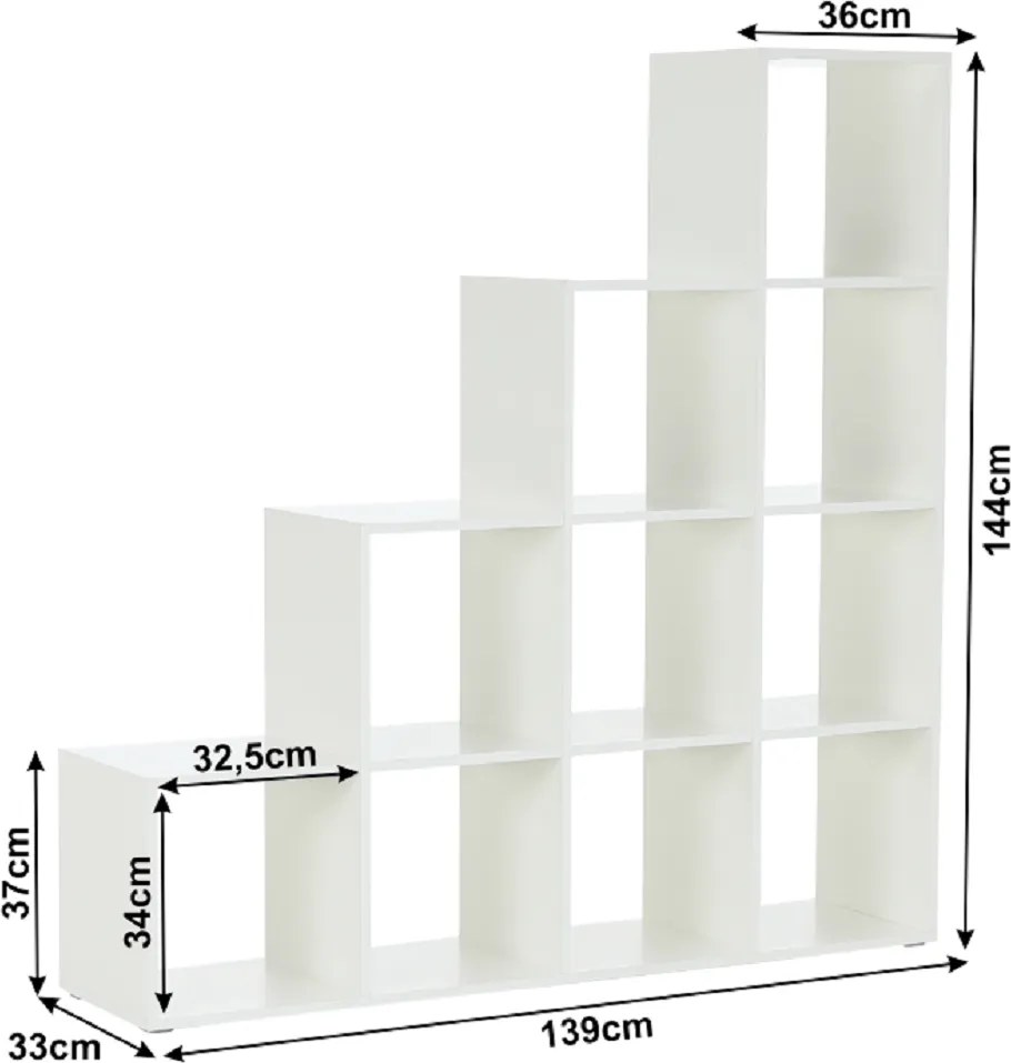 könyvespolc piramis, fehér, laminált DTD, NORAH