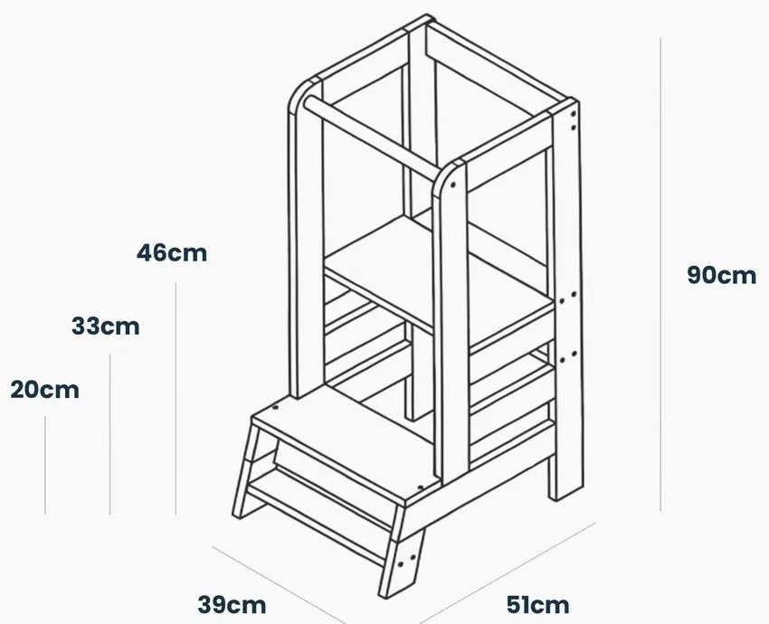 Fekete-natúr színű borovi fenyő tanulótorony Montessori – Meowbaby