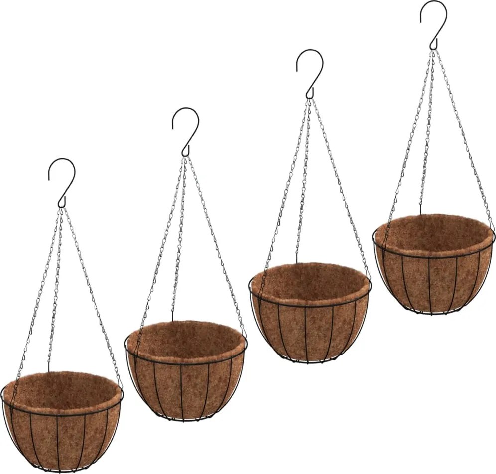 vidaXL 4 db fekete acél függő növénytartó kókusz béléssel Ø 40x63 cm
