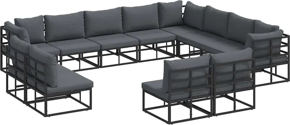 vidaXL Kerti Kanapé Szett párnával 12 pcs Fekete Alumínium