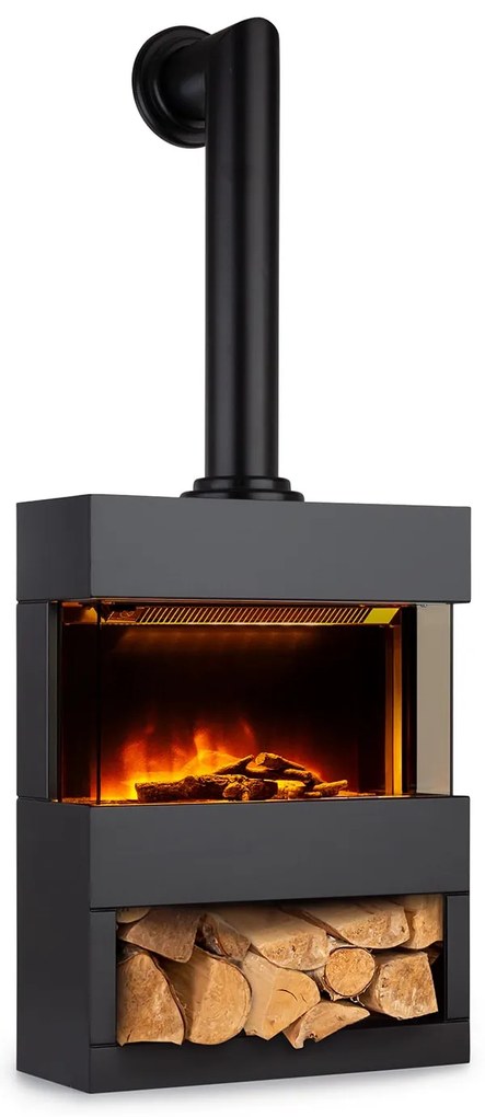Zermatt, elektromos kandalló, 900/1800 W, lángillúzió, füstcső, fekete