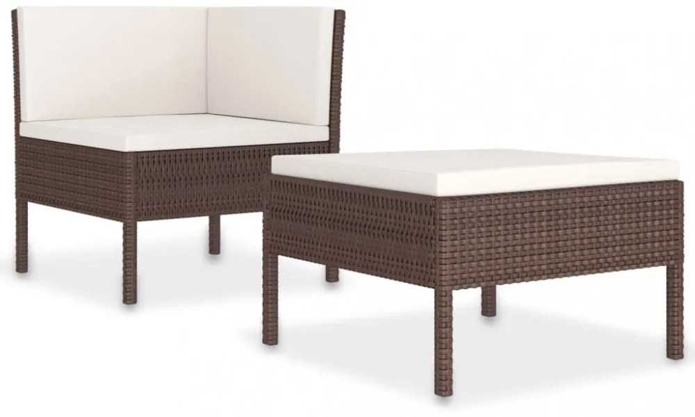 2 részes barna polyrattan kerti bútorszett párnákkal