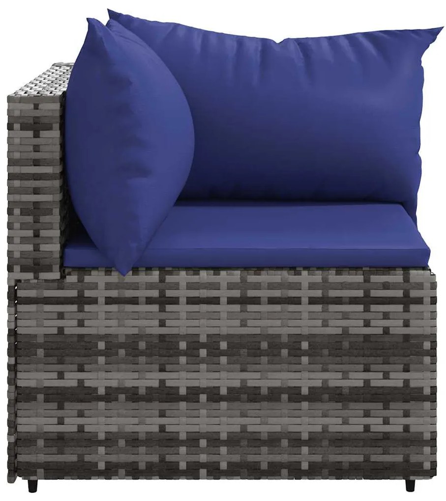 Szürke polyrattan kerti sarokkanapé párnákkal