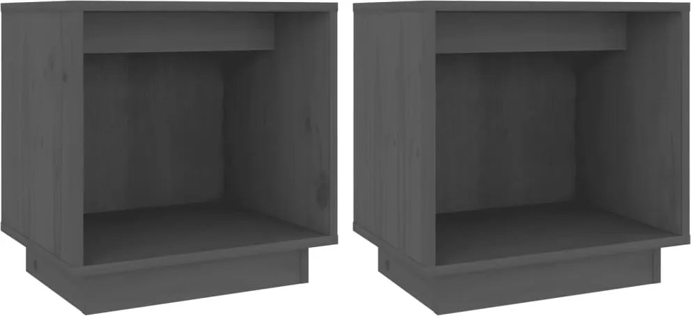 vidaXL 2 db szürke tömör fenyőfa éjjeliszekrény 40 x 30 x 40 cm