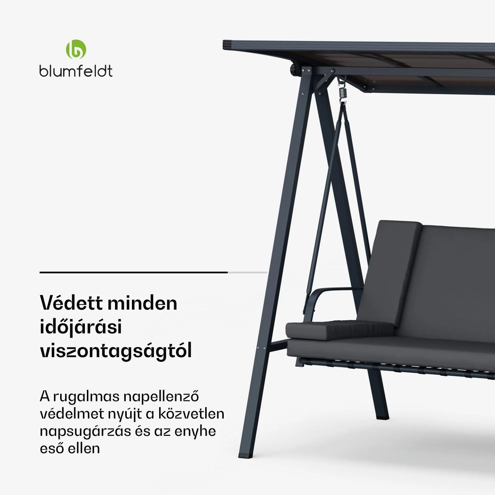 Blumfeldt LuxeLounge, hollywoodi hinta, 3 üléses, egyénileg állítható, porszórt acél, időjárásálló
