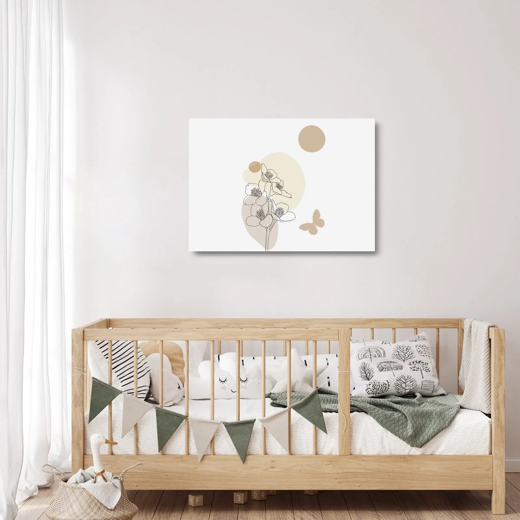 Üveg kép - Bézs virágok pillangóval N⁰4 (70x50 cm)