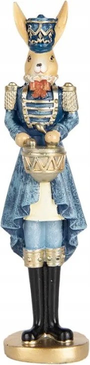 Dekoráció elegáns nyúl kék egyenruhában arany dobbal Zwerkblaf