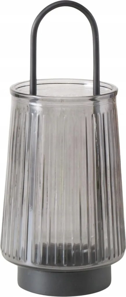 Üveg Gyertyatartó Szürke, Fém Fogantyúval, Kerek 25,5 X 11 CM