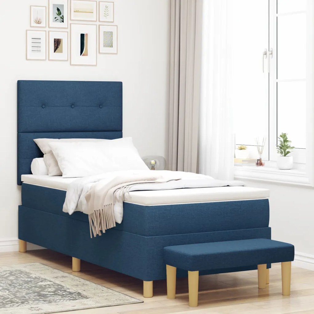 Boxspring Ágy Matraccal és Pad Kék 90x190 cm Szövet