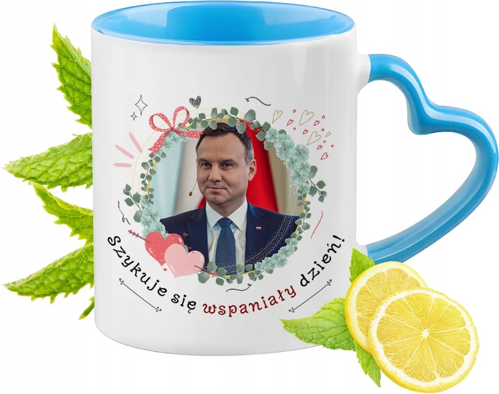 Andrzej Duda Kék Bögre Szív Alakú Füllel Ajándék