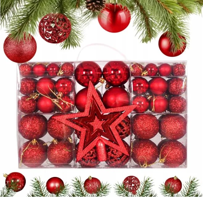 101 db karácsonyfadísz, különböző méretekben
