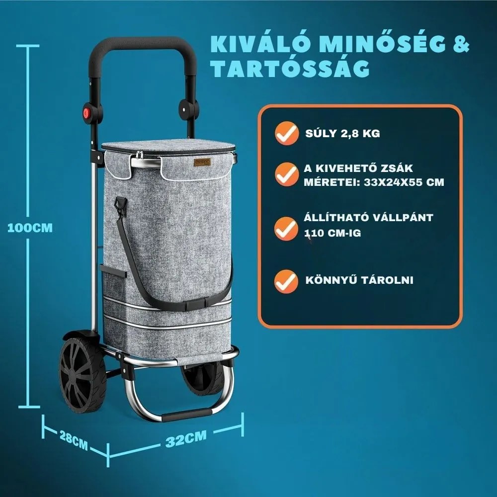 EASY bevásárlótáska kerekekkel, 50l, szürke Monzana