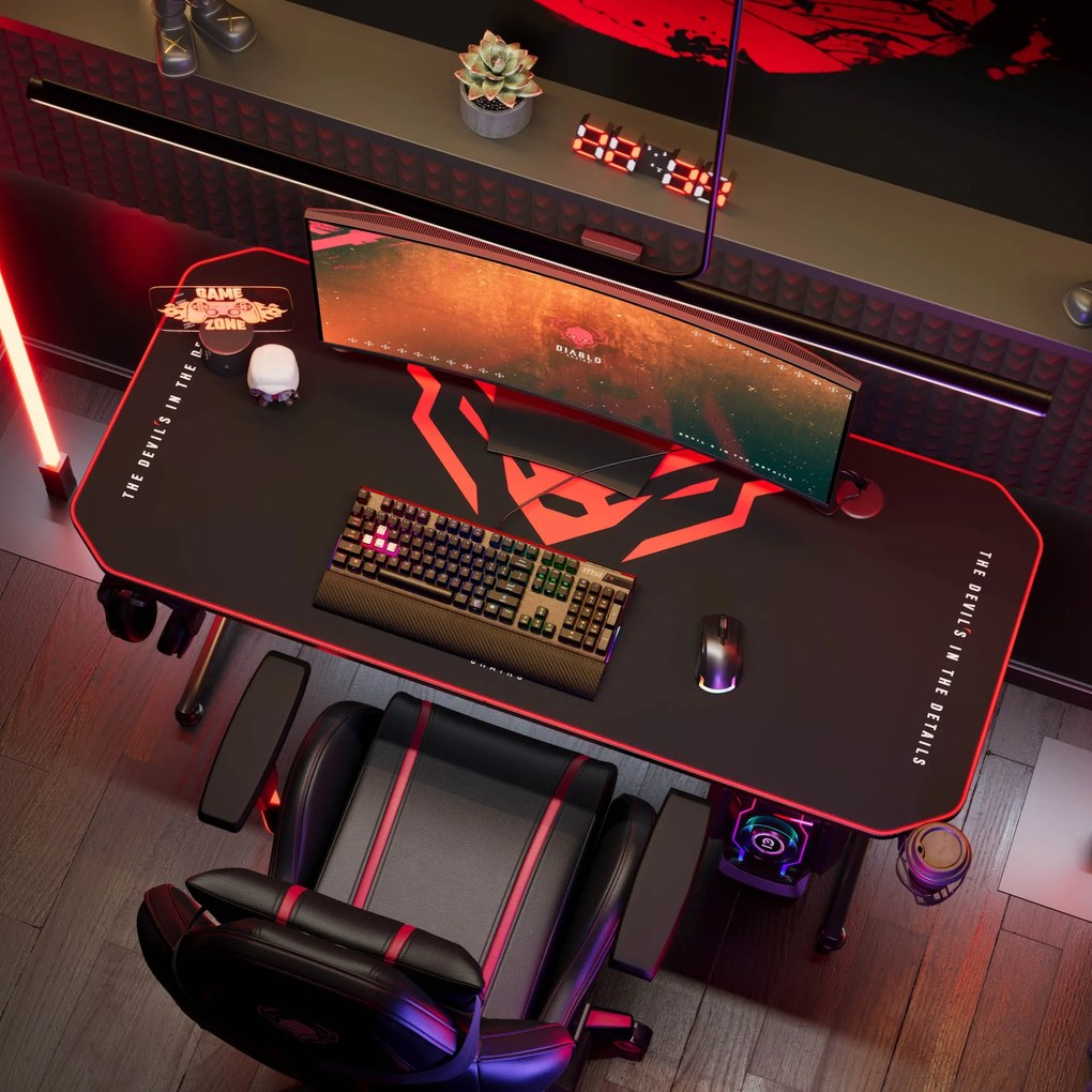 Gamer asztal 140 cm fekete: Diablo X-Mate 1400