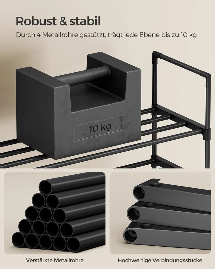 SONGMICS kétszintes fém cipőpolc, 68 cm, egymásba rakható, fekete