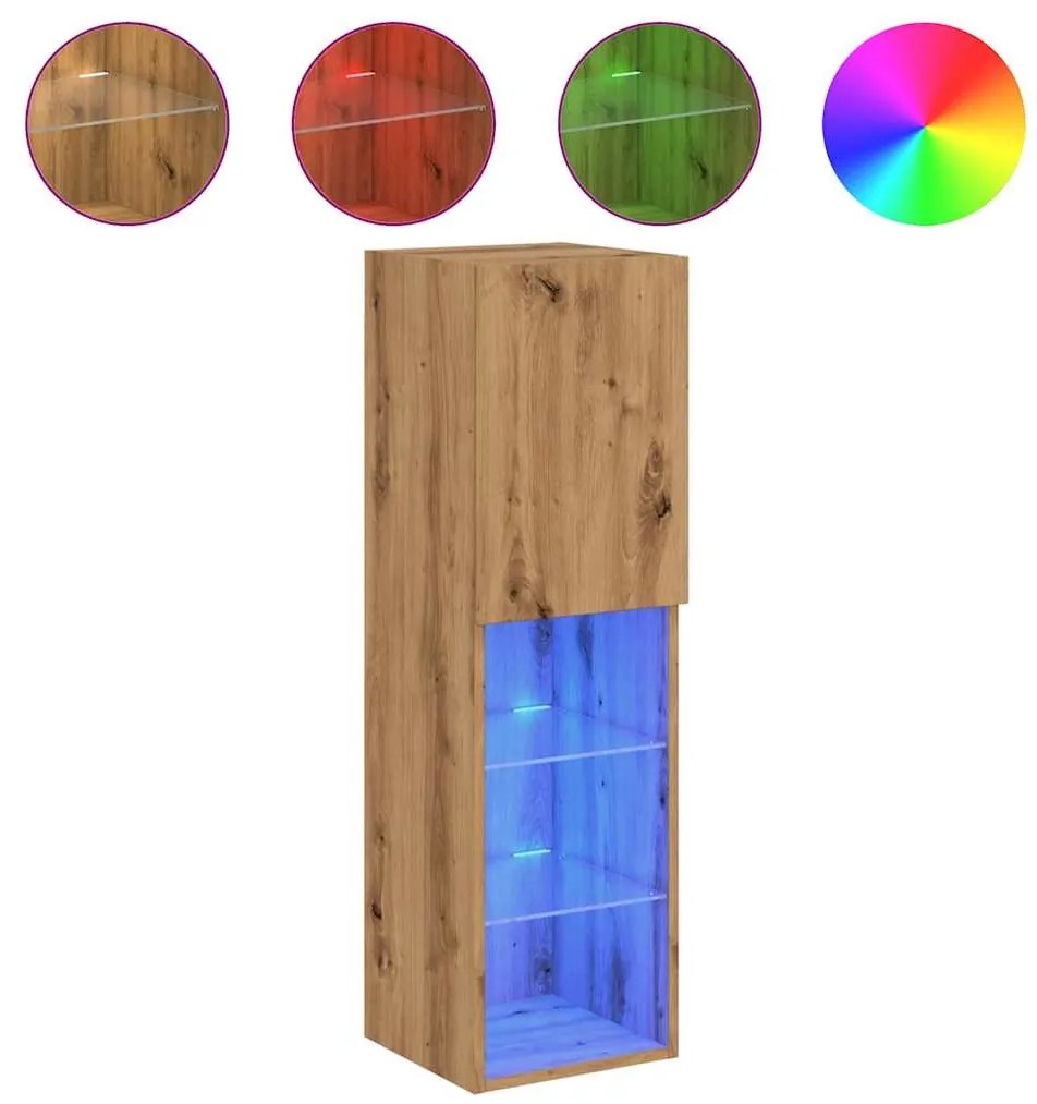 2 db kézműves tölgy TV-szekrény LED-lámpákkal 30,5x30x102 cm