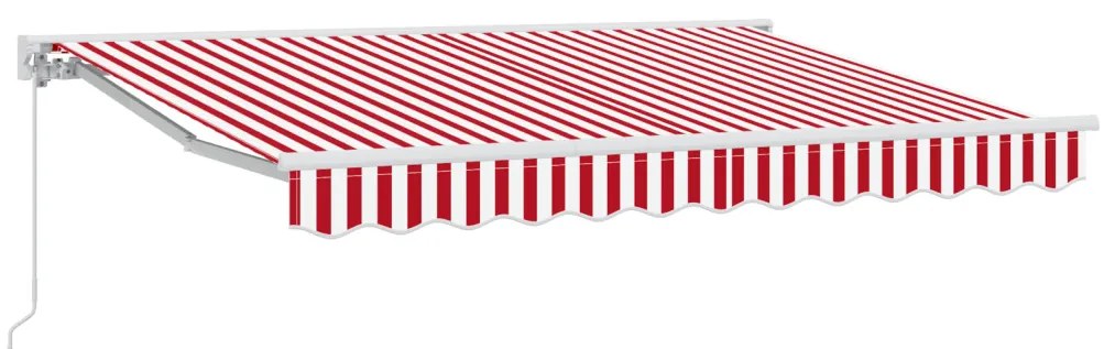 Kézi Kihúzható Napernyő Piros és Fehér, 350 x 200 cm
