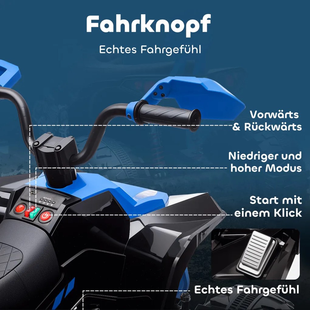 AIYAPLAY Elektromos gyermek quad, 24 V-os elektromos jármű 4 kerékkel, fényszórókkal, USB porttal, MP3, kék