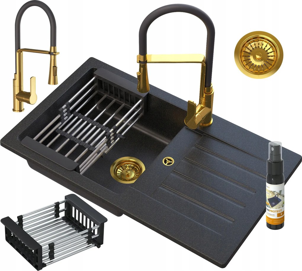 Gránit Mosogató Szett Arany Csaptelep Csepegtető Szifon