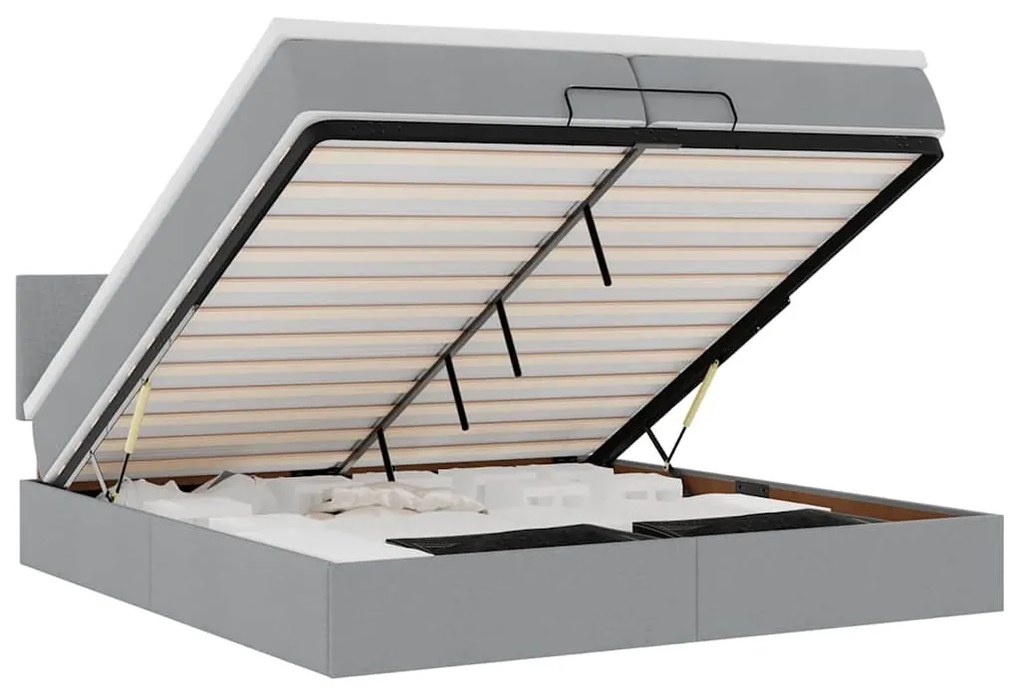 Ottomán ágykeret matraccal világosszürke 200x200 cm szövet