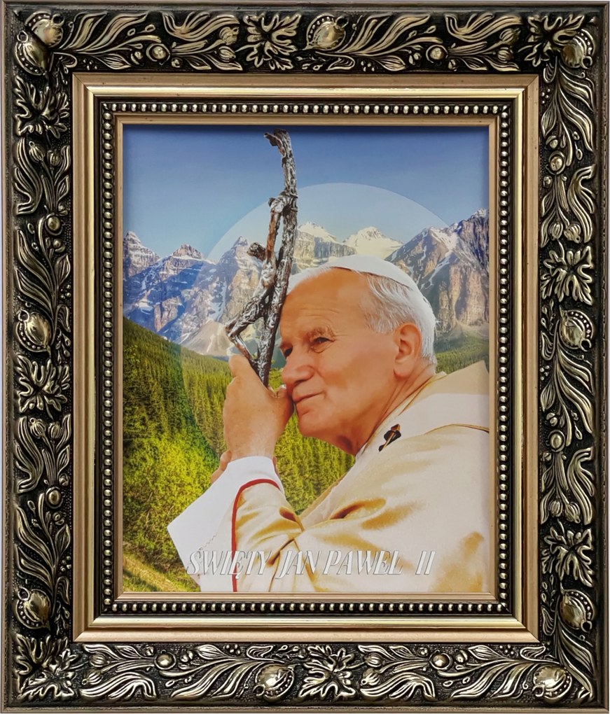 Vászonkép 35x30 Szent II. János Pál Pápa Arany Díszített Keret