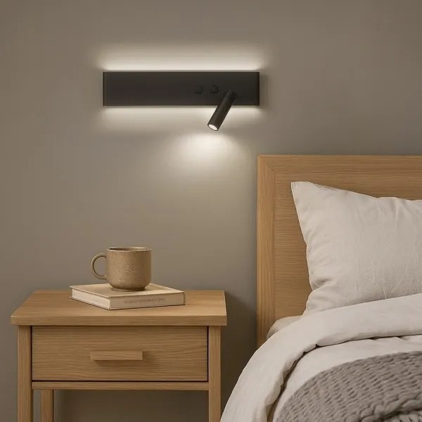 LED fali spotlámpa RESORT, LED/10W/230V + LED/3W, fekete, jobb oldali