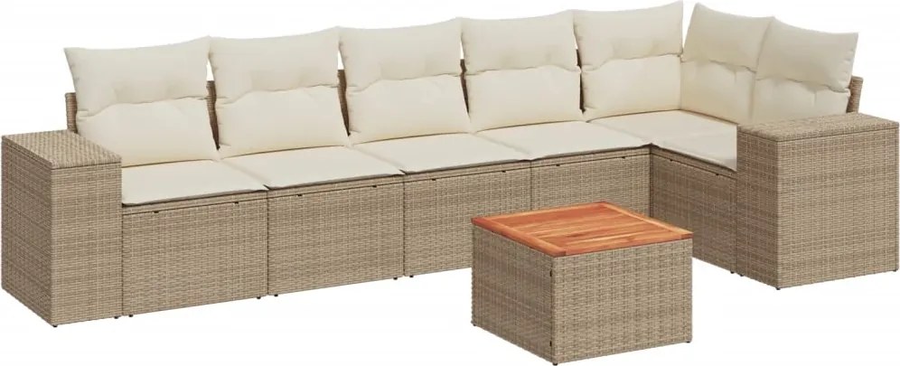 vidaXL 7 részes bézs polyrattan kerti ülőgarnitúra párnákkal