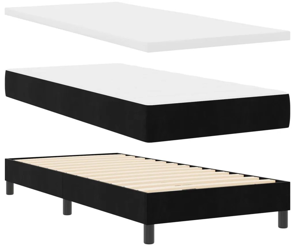 Boxspring Ágy Matraccal Fekete 90x200 cm Bársony