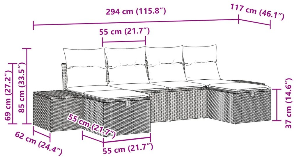 6 részes kerti kanapé párnákkal Barna poli rattan