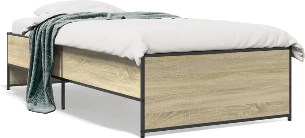 vidaXL sonoma tölgyszínű szerelt fa és fém ágykeret 75 x 190 cm