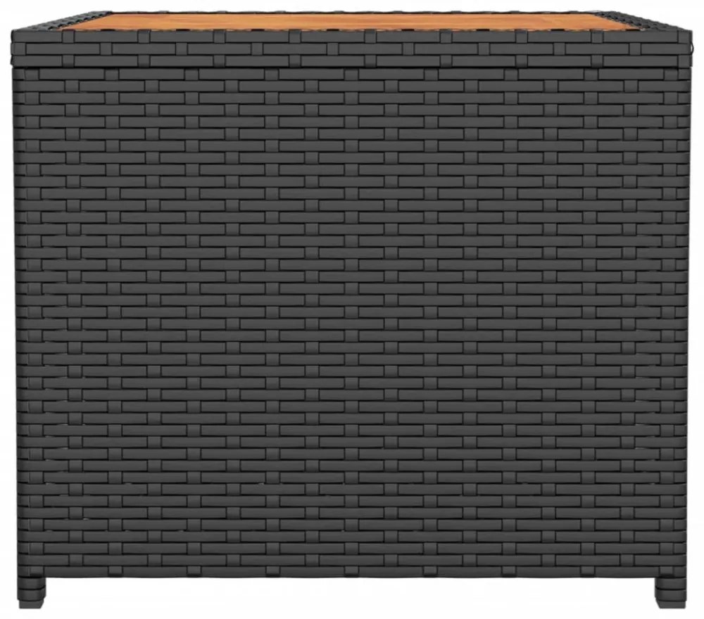 fekete polyrattan és tömör akácfa teázóasztal fa asztallappal