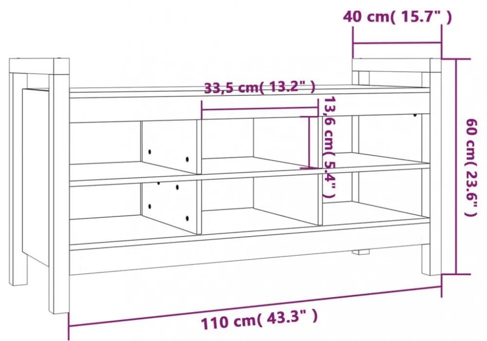 tömör fenyőfa előszoba pad 110 x 40 x 60 cm