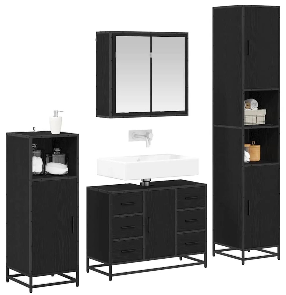 Fürdőszoba bútor szett 4 pcs Musta tammi 80 x 33 x 60 cm