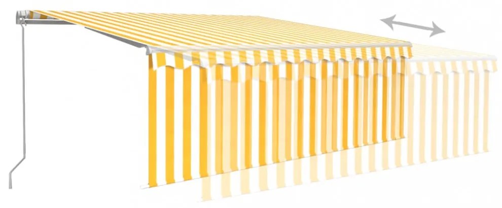 sárga-fehér kézzel kihúzható LED-es napellenző redőnnyel 4x3 m