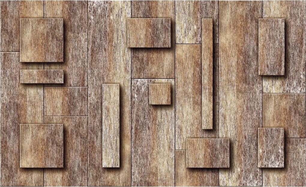 Fotótapéta flizelin Fa mozaik panelek kocka 3D hatás 312x219 +ragasztó