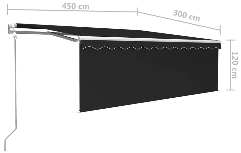 szürke redőnyös, LED-es, szélérzékelős napellenző 4,5 x 3 m
