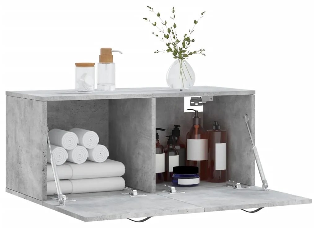 Betonszürke szerelt fa faliszekrény 80 x 36,5 x 35 cm