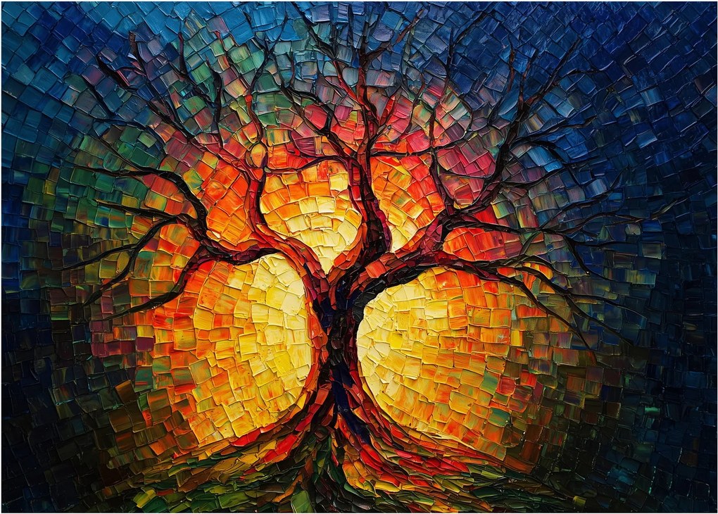 Üveg kép - Az élet fája mozaikban (70x50 cm)