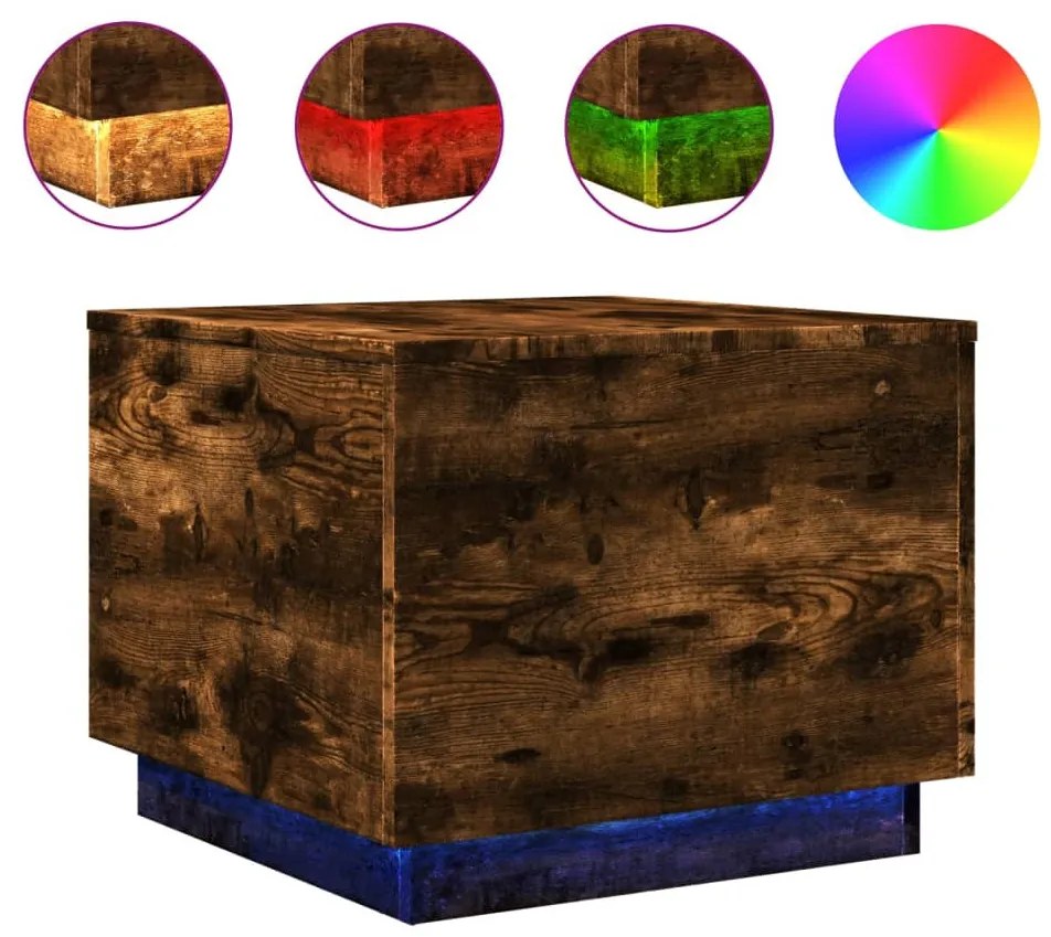 Füstös tölgy színű dohányzóasztal LED-lámpákkal 50 x 50 x 40 cm