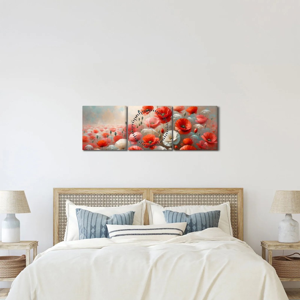 Kép - Pipacsok festménye (órával) (90x30 cm)